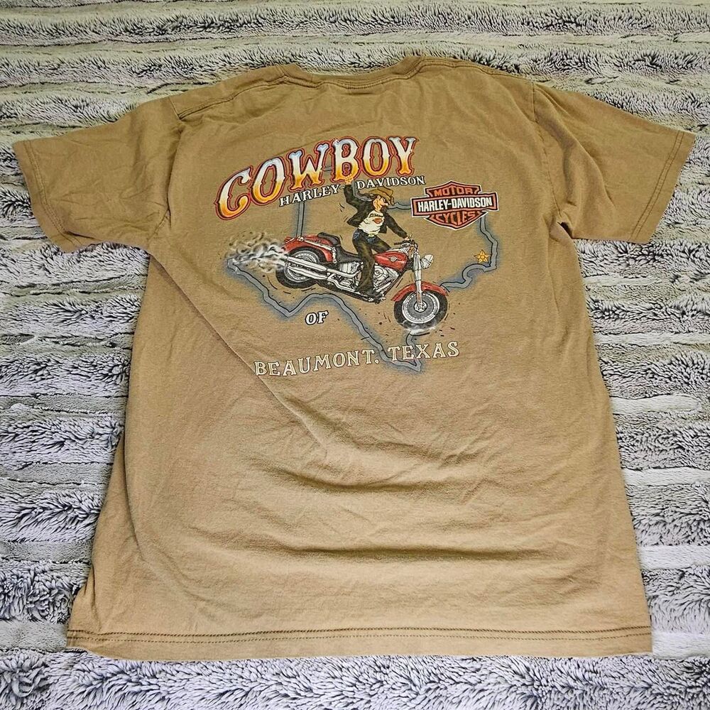 Harley-davidson Men's Tan and Brown T-shirt